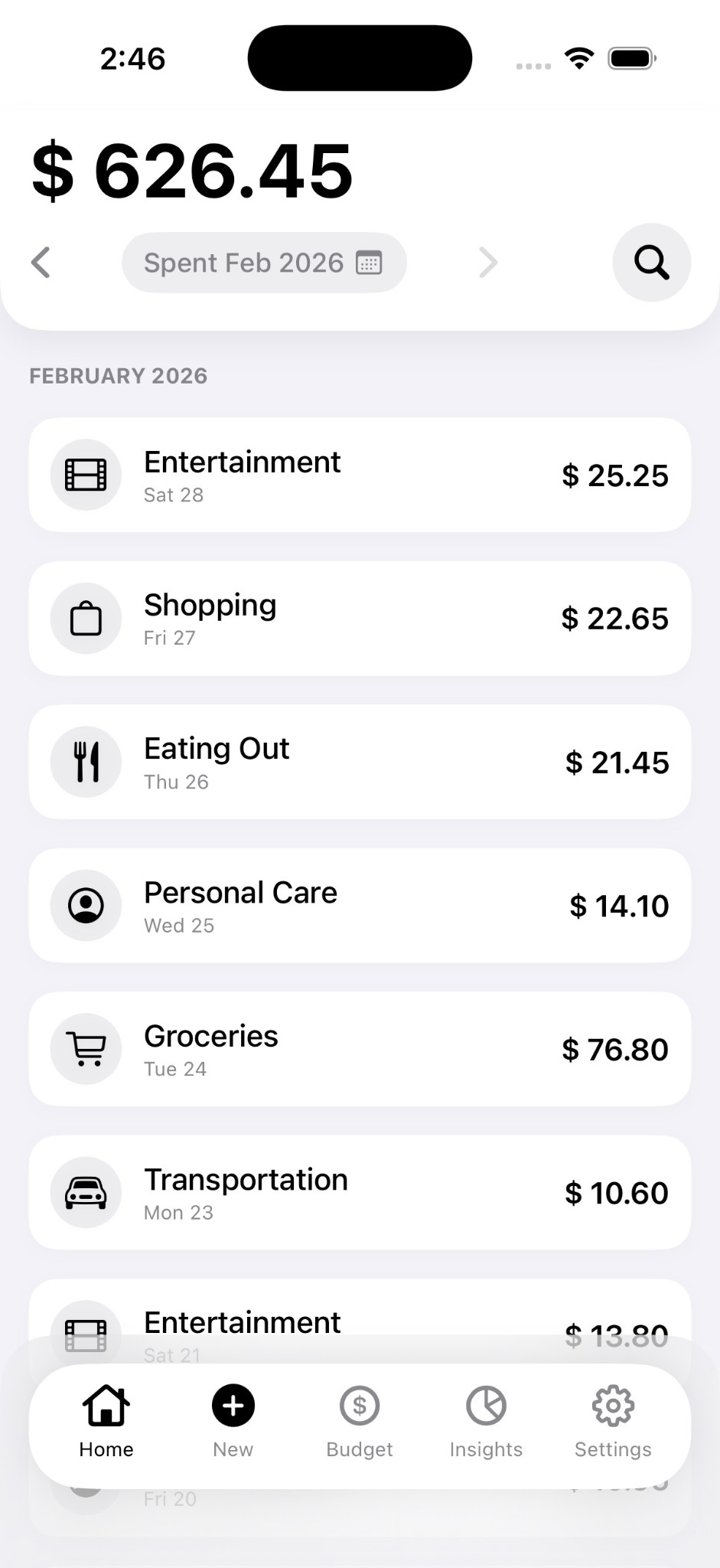 Budgio Money light mode screenshot